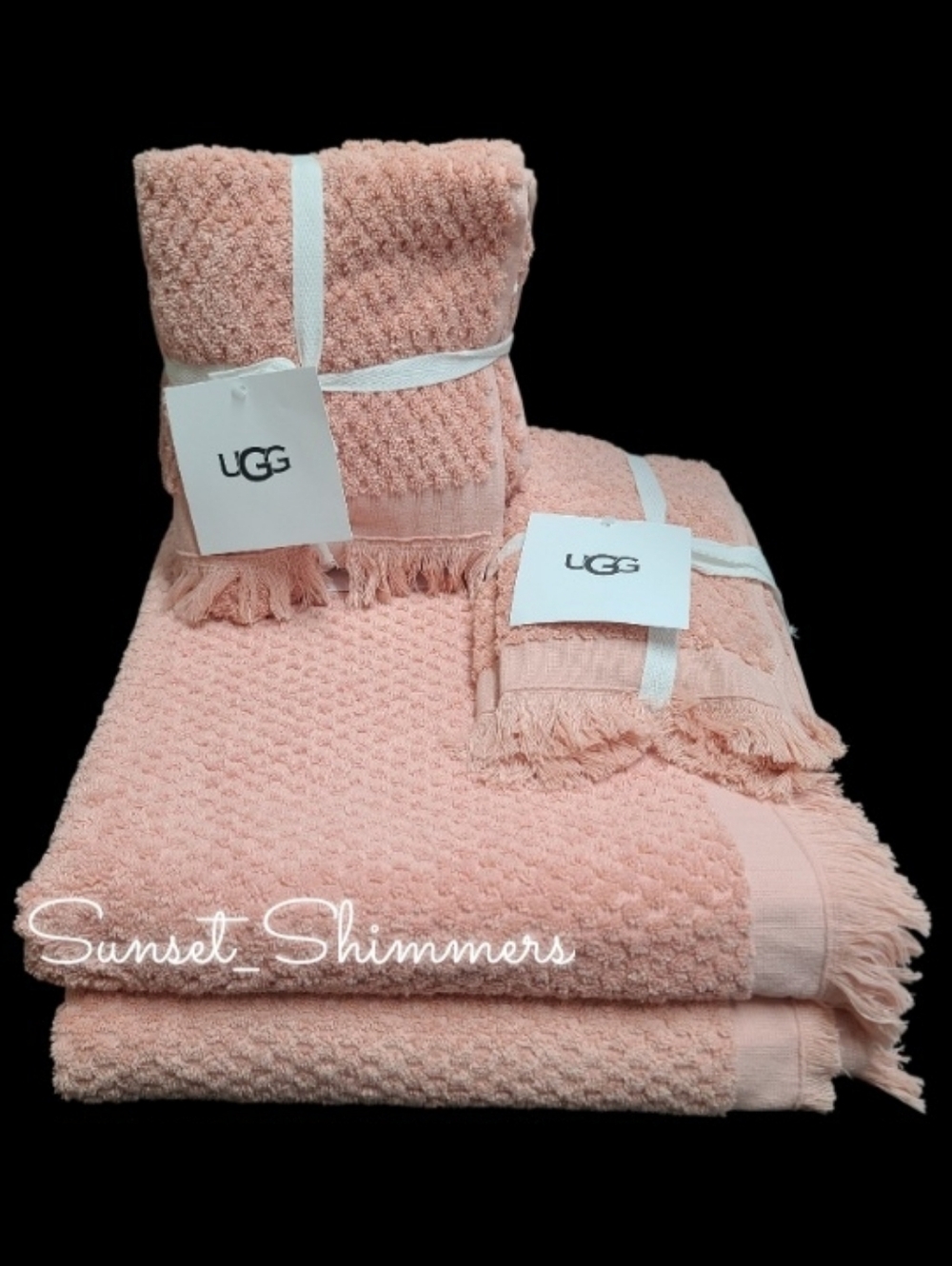 6pc UGG Larissa Luxury Bath Hand Tip Towel Set In Rose Cloud Made In Turkey New